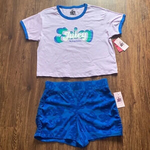 Juicy Couture T-Shirt & Terry Ruched Shorts Set Medium New